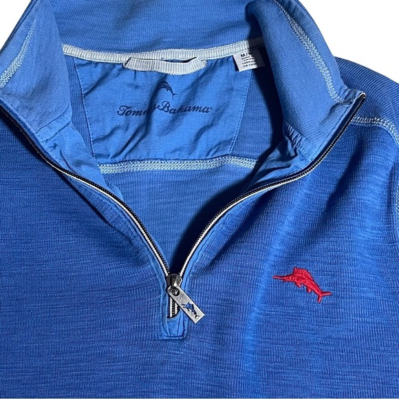 Tommy Bahama Other - Tommy Bahama Mens‎ Blue Pima Cotton Tencel Quarter Zip Pullover Sweater Size M